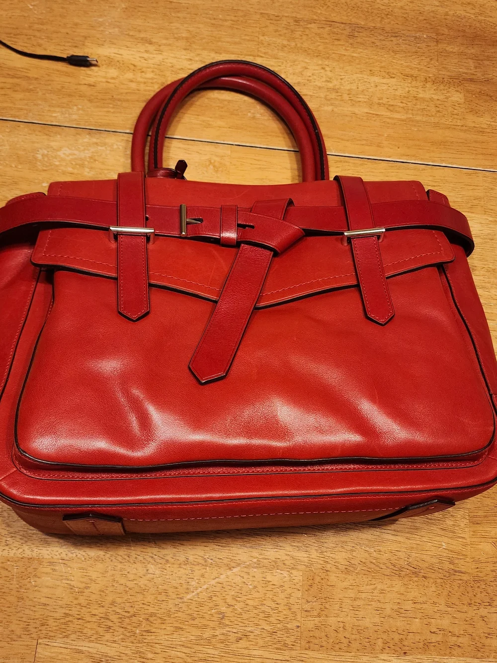 red leather Reed Krakoff Boxer tote bag distinctive front belt detail